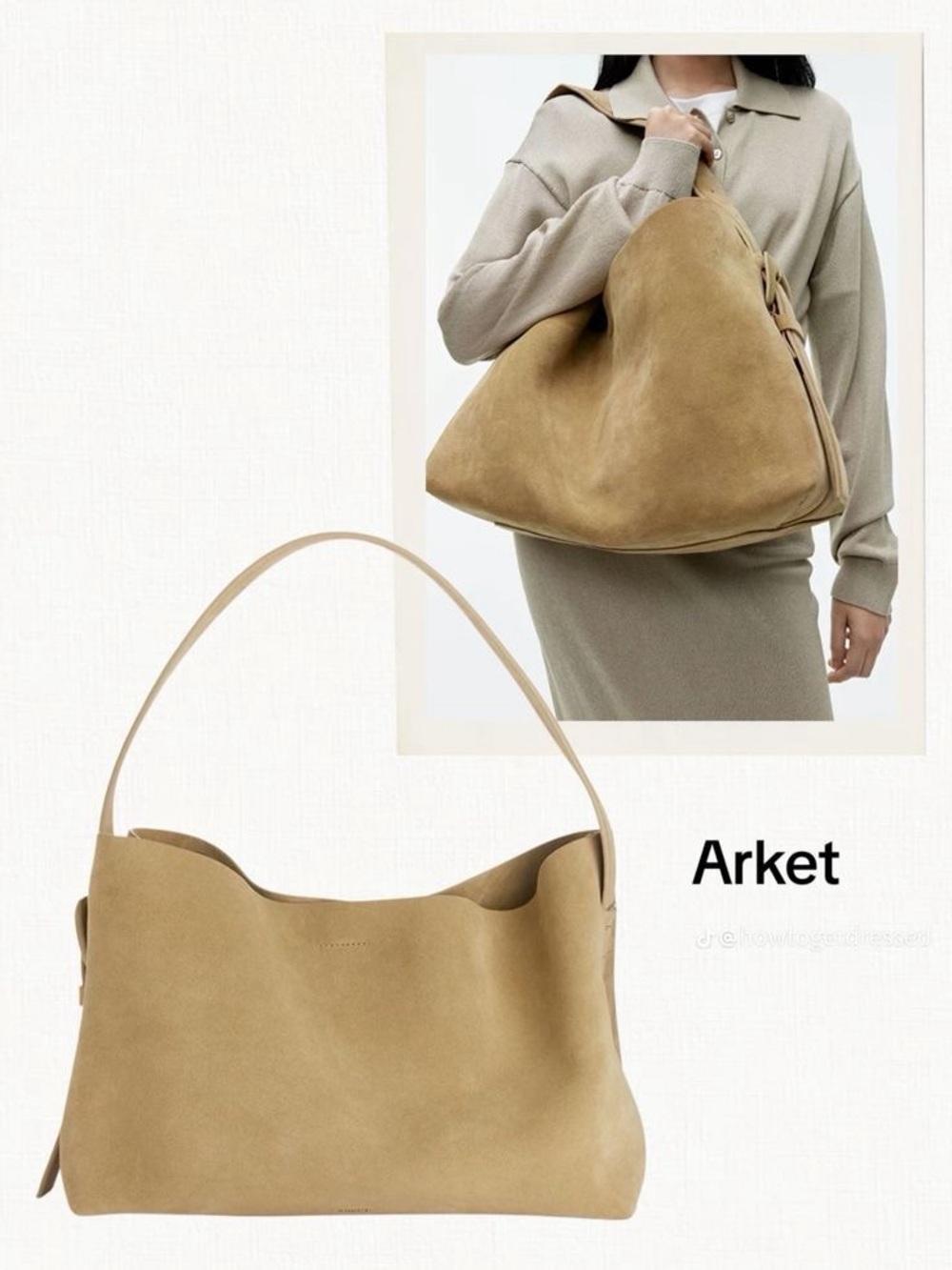Arket Suede Shoulder Bag in Camel Brown